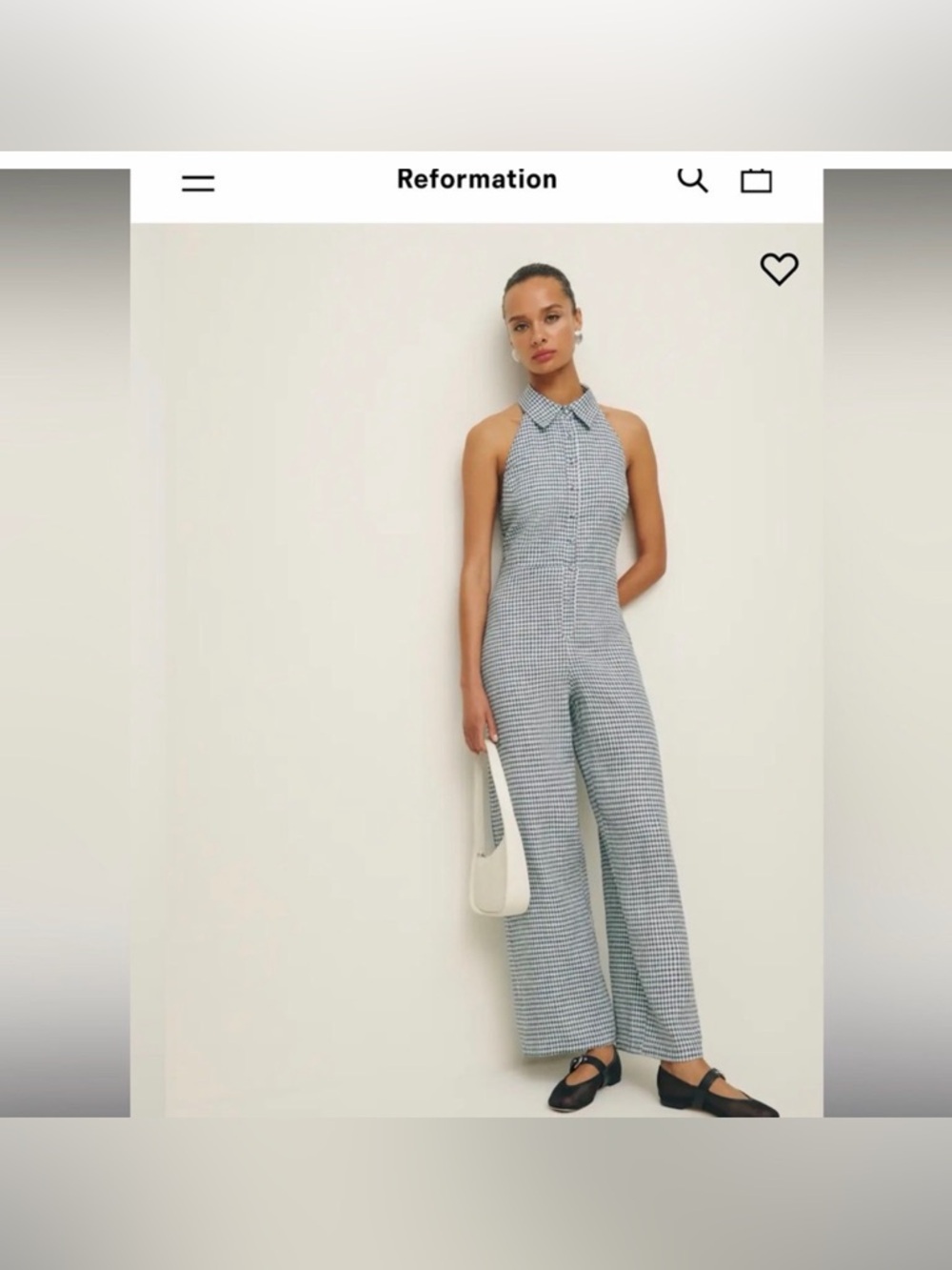 Reformation Ryan navy blue gingham linen halter jumpsuit size 0